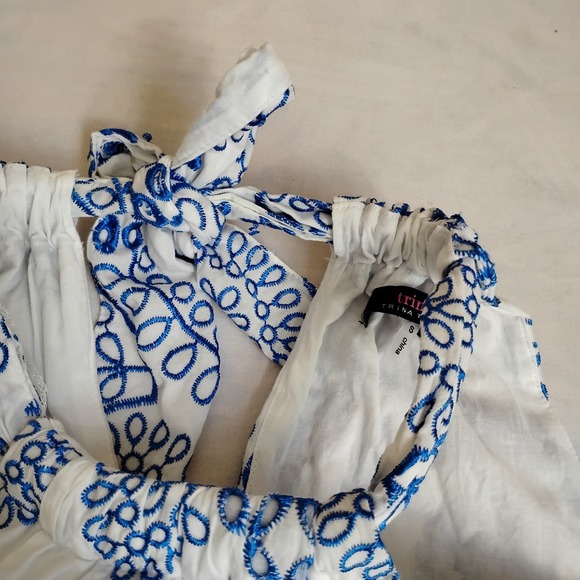 Trina Turk Dress‎ Small Kori Ruffled Embroidered Mini Flouce Bow Cottage Boho - Picture 10 of 15